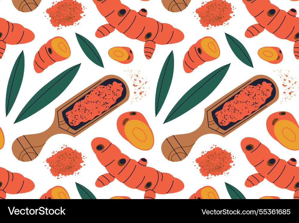 Seamless pattern with turmeric root sliced Vector Image