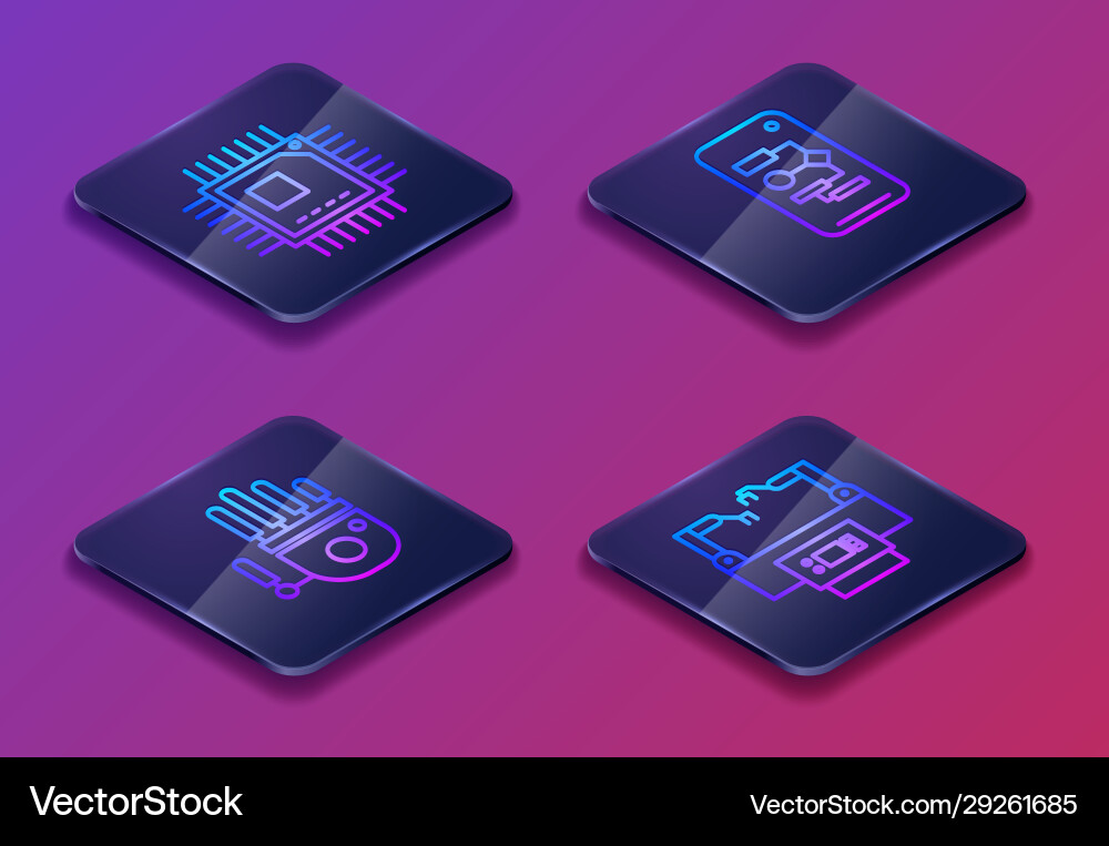 Set isometric line processor with microcircuits Set isometric line processor with microcircuits Vector Image
