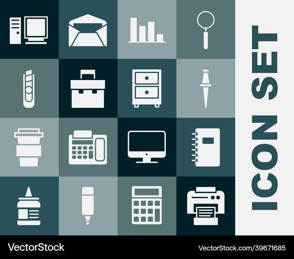 Set printer spiral notebook push pin pie chart vector image