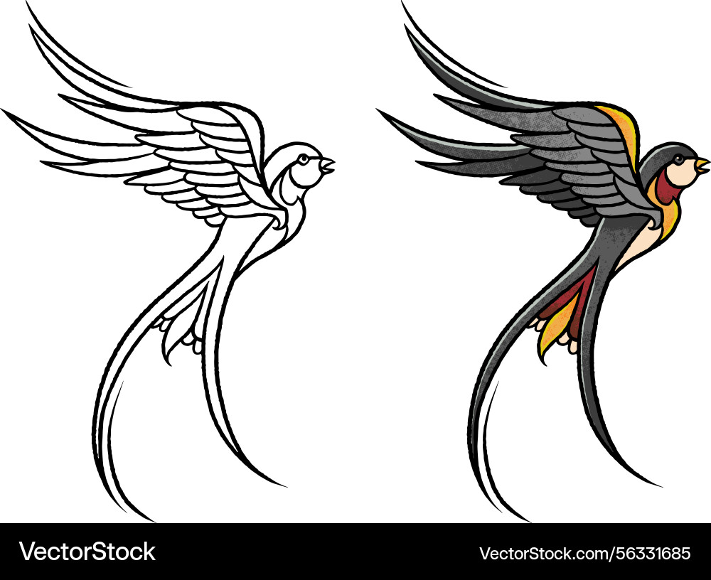 Traditional tattoo-style swallow in flight Vector Image