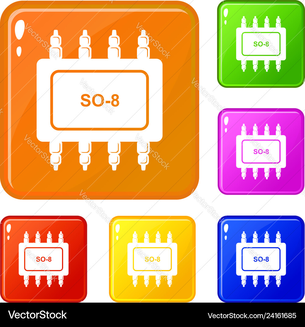 Transistor microchip icons set color Transistor microchip icons set color Vector Image