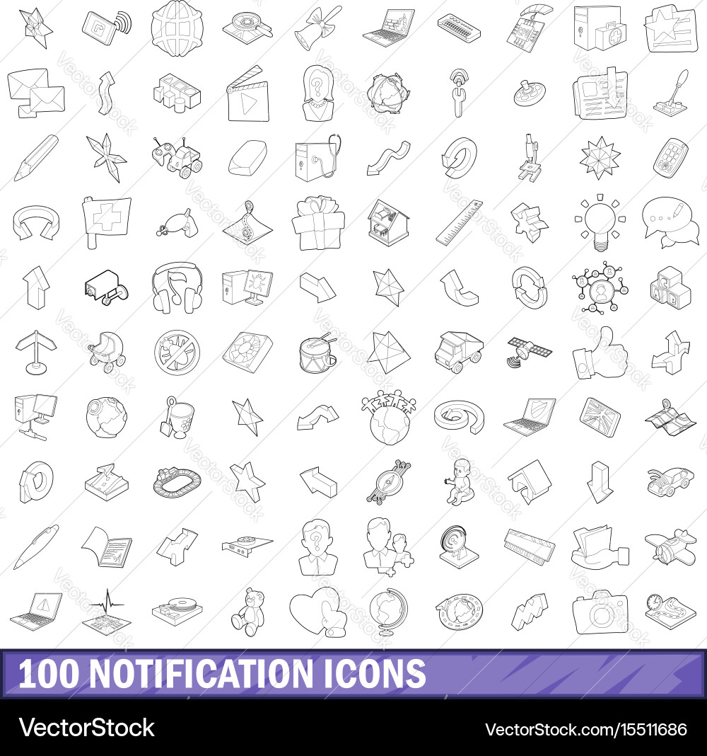 100 notification icons set outline style Vector Image