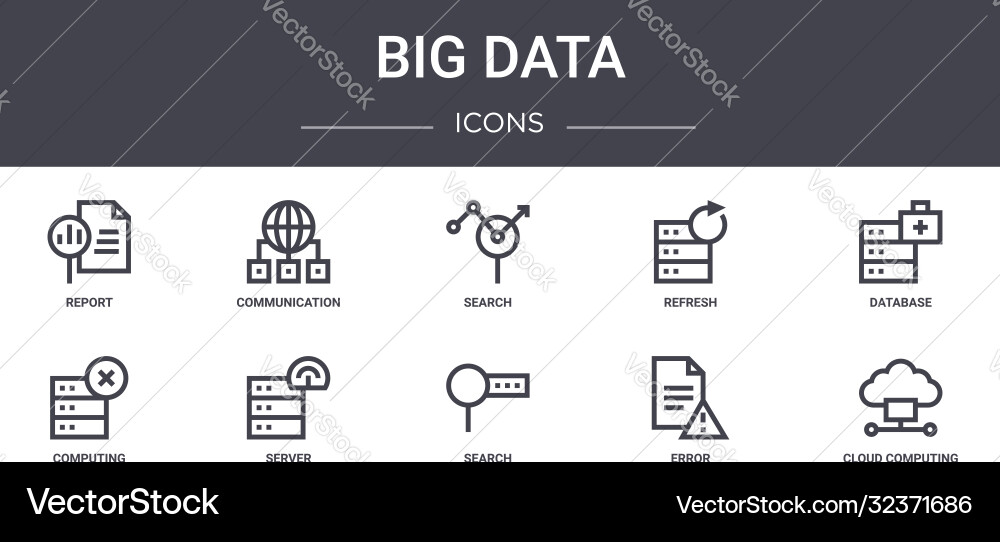 Big data concept line icons set contains Big data concept line icons set contains Vector Image