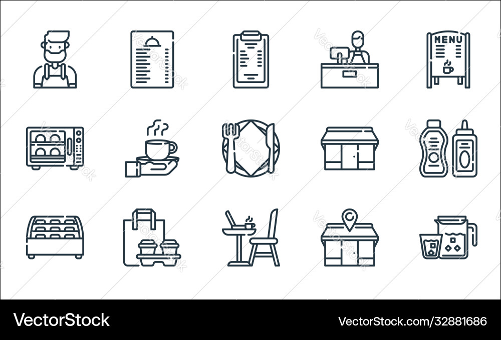 Cafe line icons linear set quality Cafe line icons linear set quality Vector Image