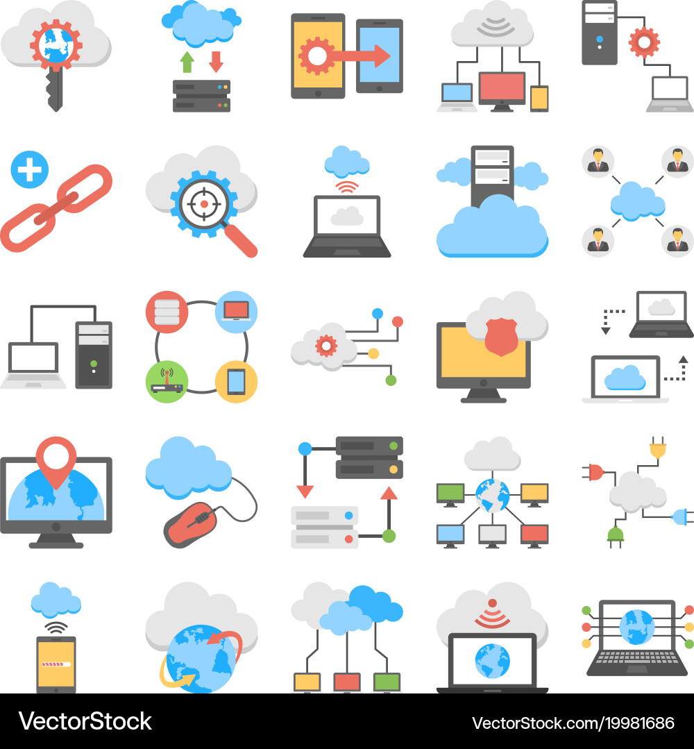 Cloud Computing & Web Hosting Icons Vektorbild