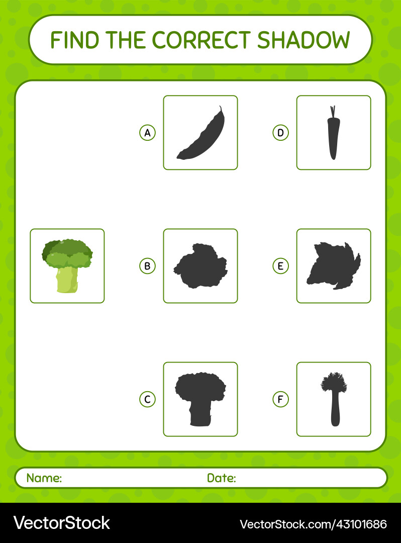 Find the correct shadows game with broccoli Find the correct shadows game with broccoli vector image