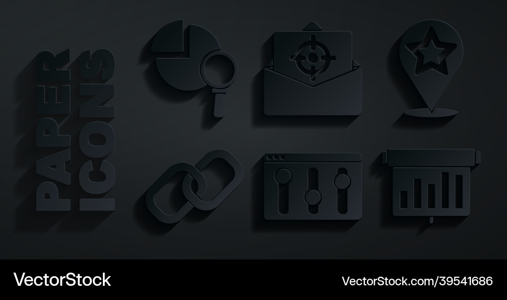 Set browser setting map pointer with star chain Set browser setting map pointer with star chain vector image