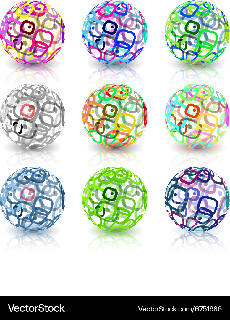 Set of abstract globes made from retro rectangles vector image
