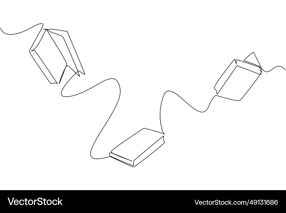 Single continuous line drawing books floating Vector Image