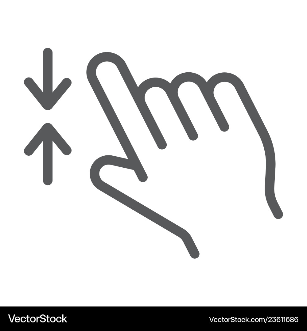 Two finger zoom out line icon gesture and click vector image