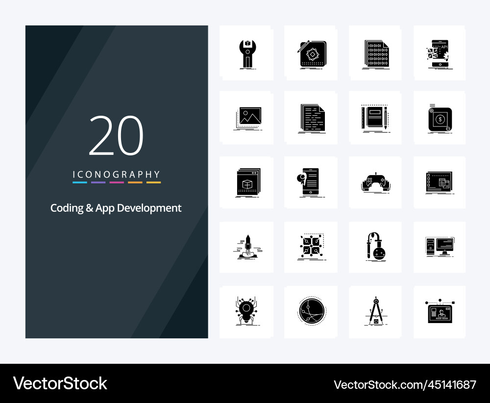 20 coding and app development solid glyph icon vector image