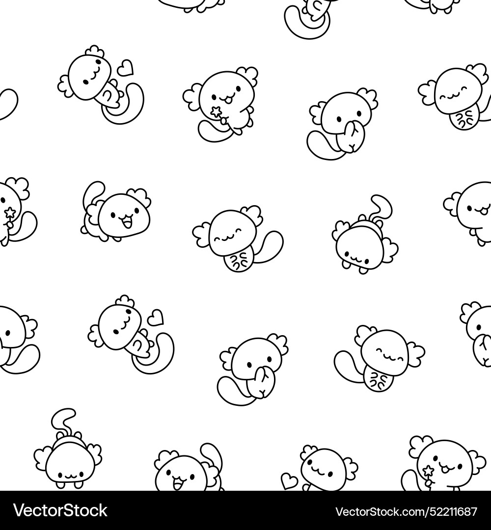 Cute kawaii axolotl coloring page Royalty Free Vector Image