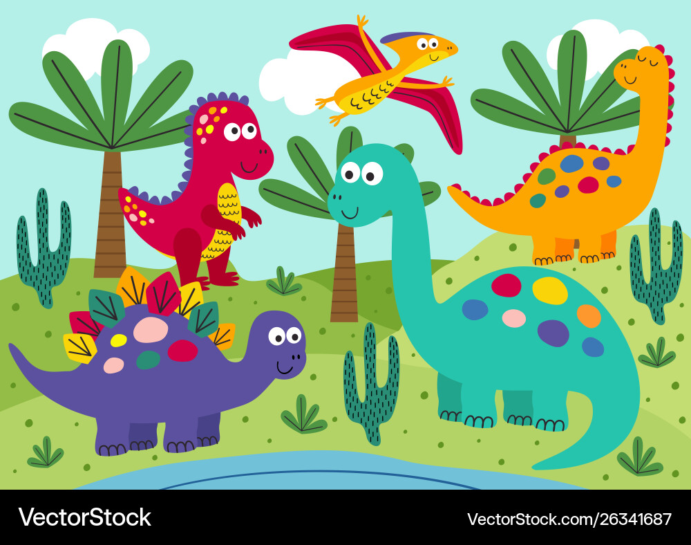 Grundriss Dinosaurier mit Landschaft Hintergrund Grundriss Dinosaurier mit Landschaft Hintergrund vektorbild