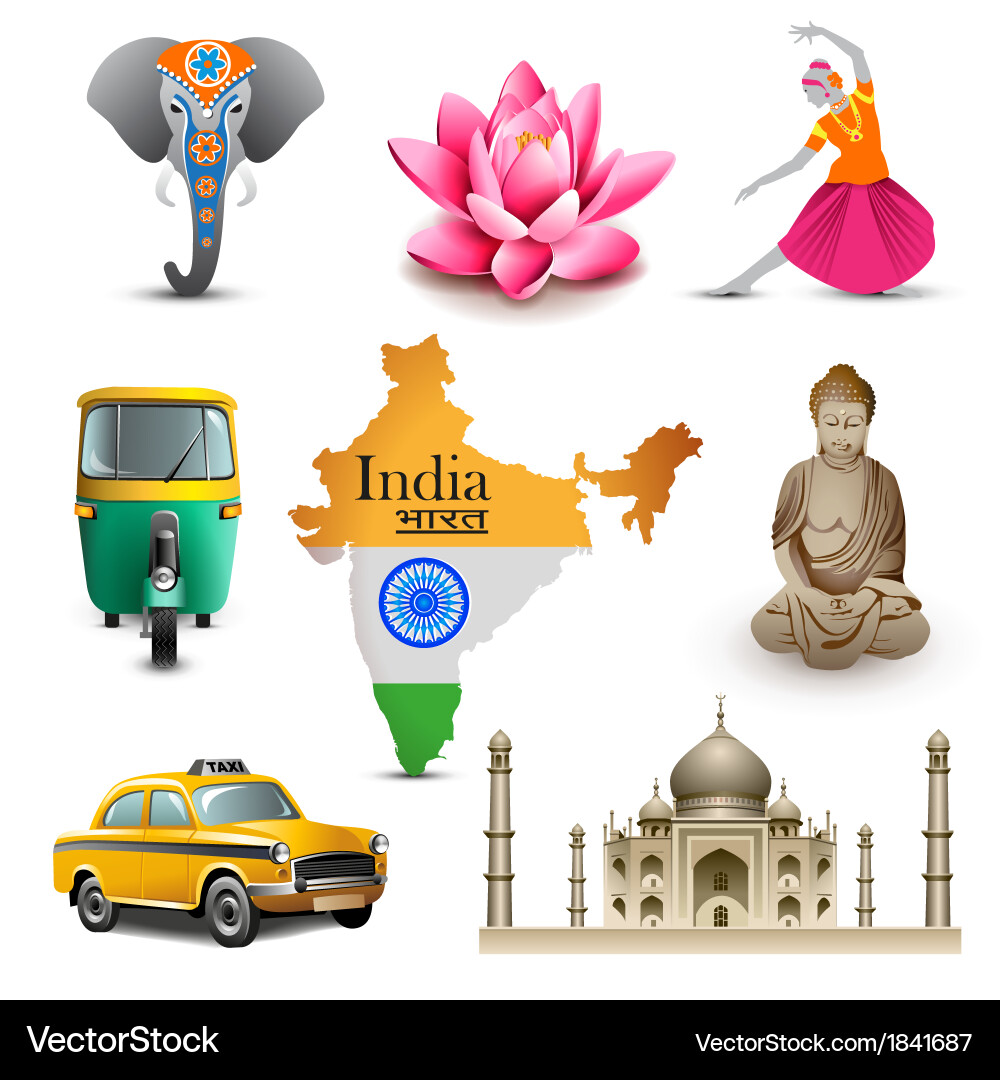 India travel set icons Royalty Free Vector Image