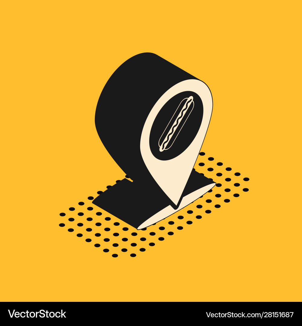 Isometric map pointer with fast food hotdog icon Vector Image
