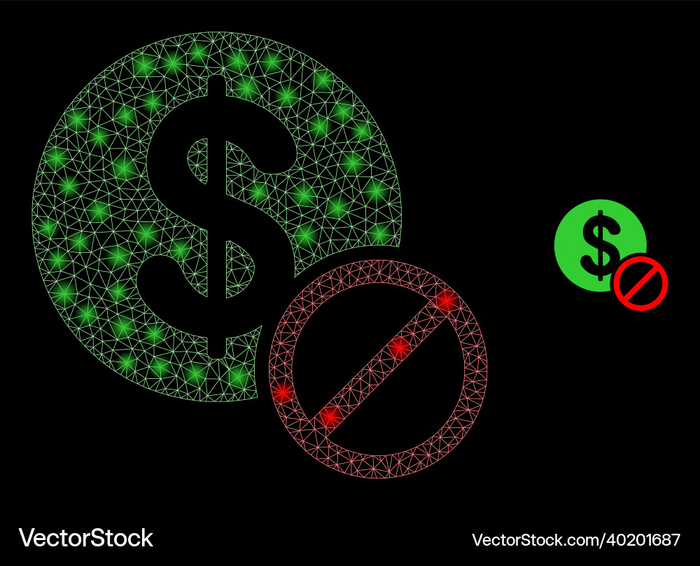 Mesh net forbidden dollar with bright Mesh net forbidden dollar with bright vector image