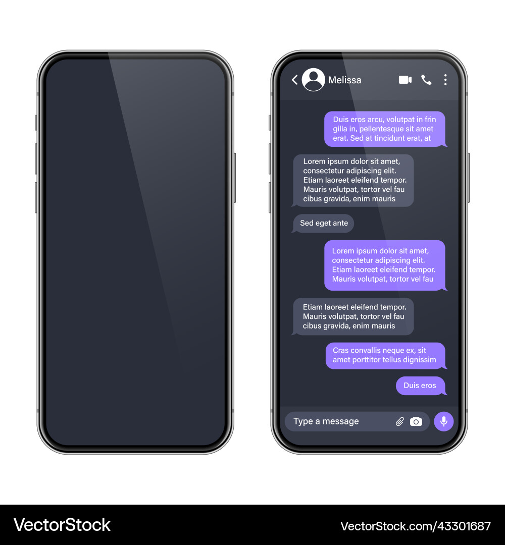 Realistic smartphone with messaging app sms text Realistic smartphone with messaging app sms text Vector Image