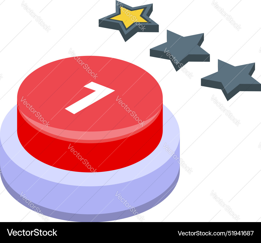 Red button with number one and stars getting five Red button with number one and stars getting five vector image