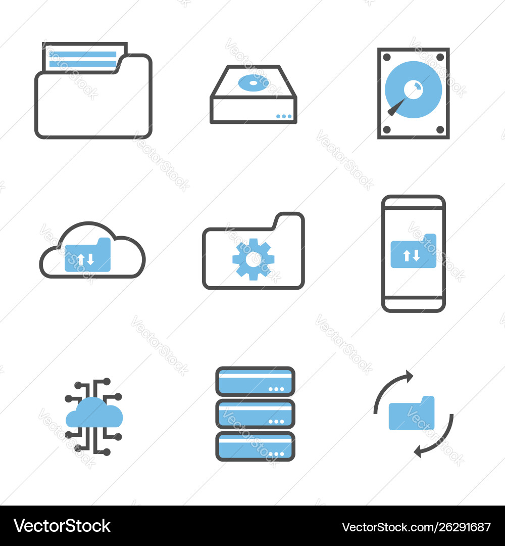Set data storage and processing icons Set data storage and processing icons vector image