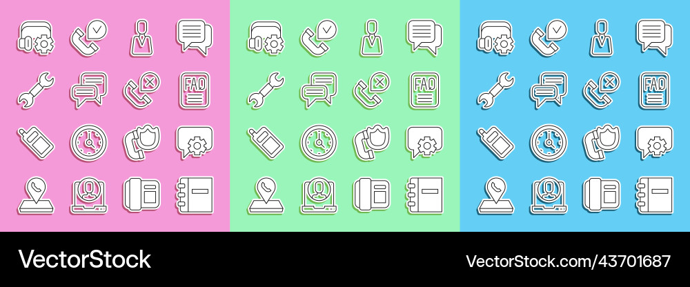 Set line notebook telephone 24 hours support faq Set line notebook telephone 24 hours support faq vector image