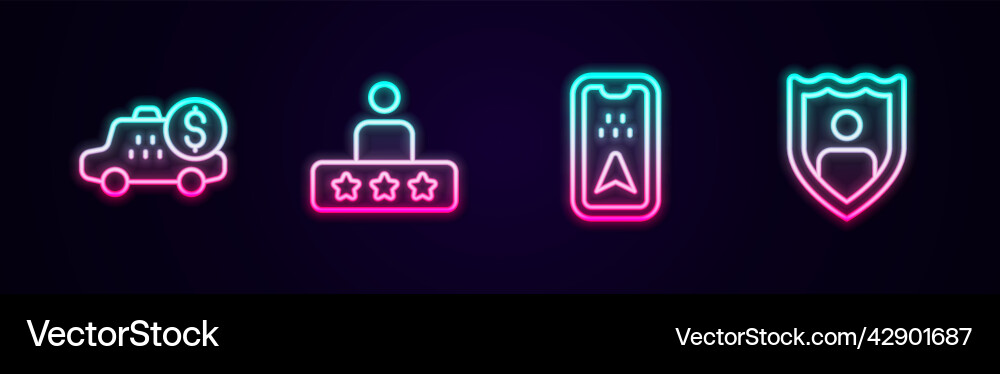 Set line taximeter device service rating Vector Image