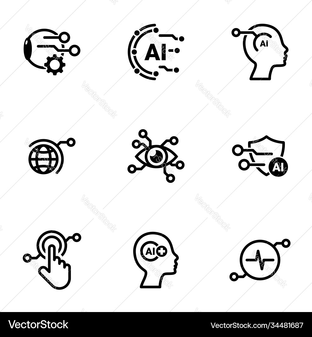 Set simple icons on a theme artificial intelligene Set simple icons on a theme artificial intelligene vector image