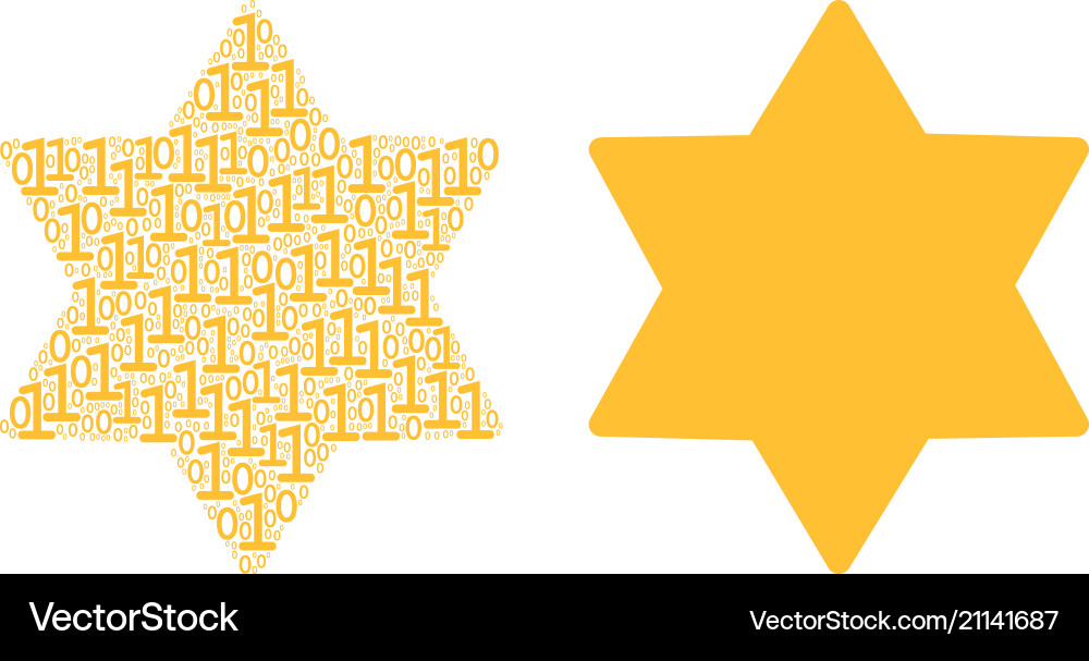 Six pointed star collage of binary digits vector image