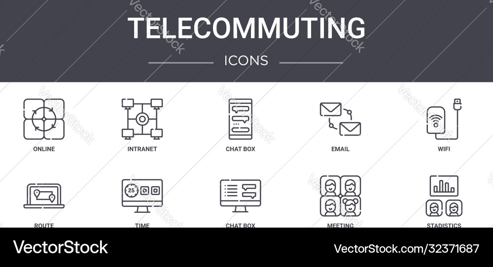 Telecommuting concept line icons set contains Vector Image