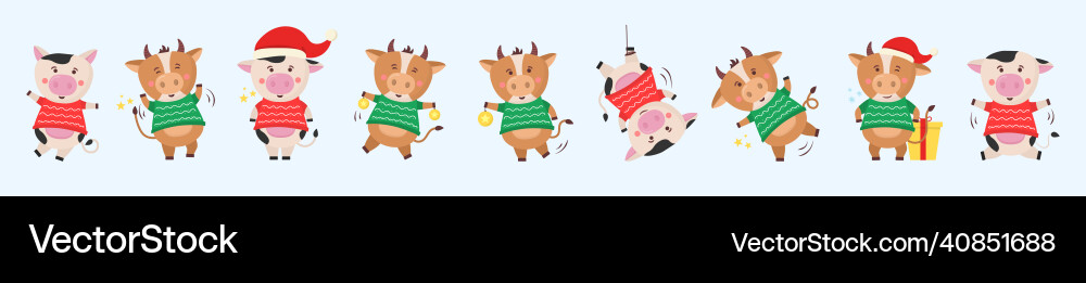 Color bulls chinese new year 2021 cow with horns Color bulls chinese new year 2021 cow with horns vector image