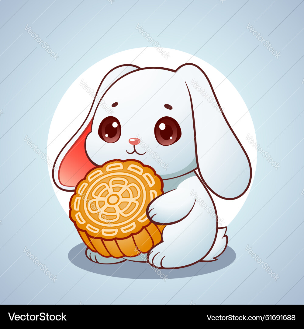 Cute big ears rabbit holding chinese moon cake Vector Image