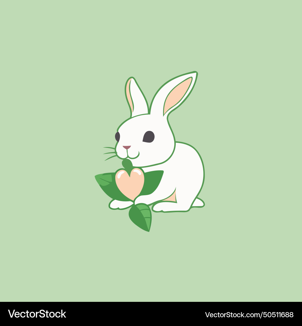 Cute rabbit with heart on green background Vector Image