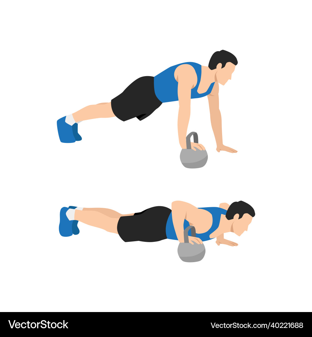 Man doing push up with one hand on the kettlebell Man doing push up with one hand on the kettlebell vector image