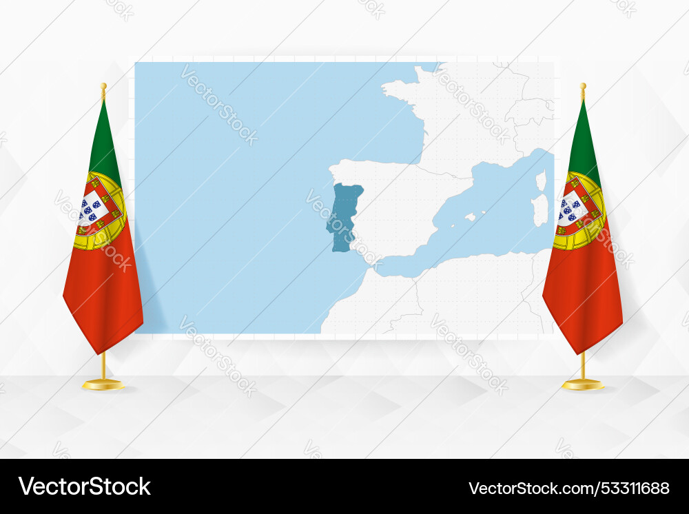 Map of portugal and flags on flag Vector Image