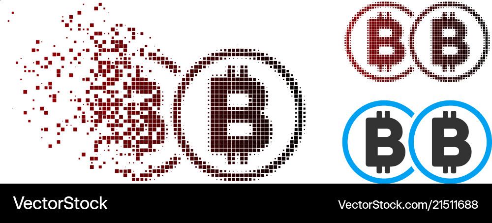Moving pixel halftone double bitcoin icon Moving pixel halftone double bitcoin icon Vector Image