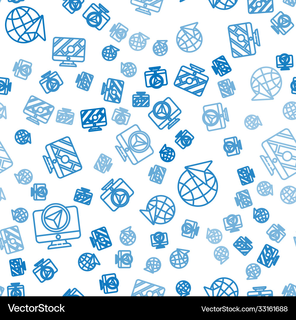 Set line monitor with location marker globe Set line monitor with location marker globe vector image