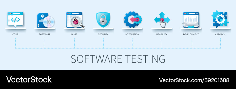 Software-Test Banner mit Icons-Code Vektorbild