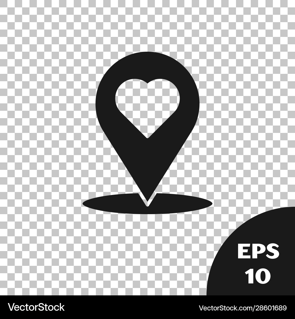 Black map pointer with heart icon isolated Black map pointer with heart icon isolated vector image