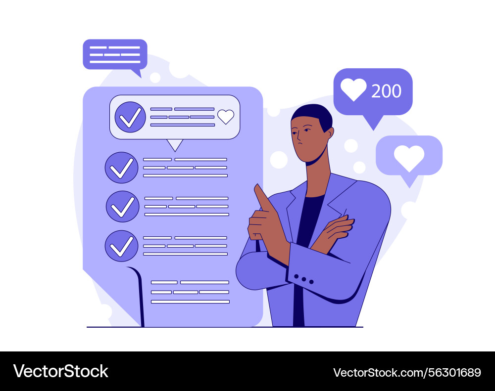 Checklist with likes and user feedback Checklist with likes and user feedback vector image