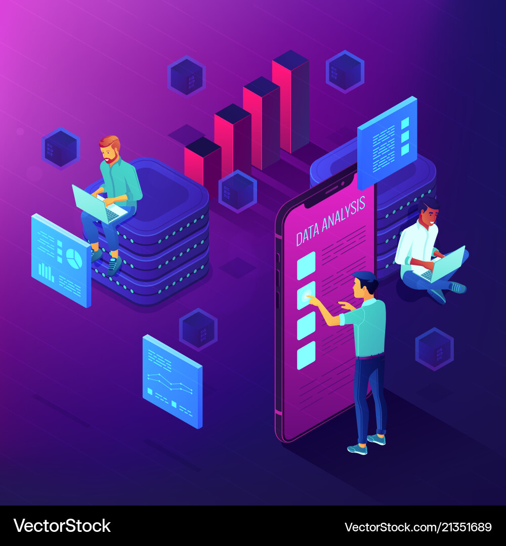 Dedicated team working on a project isometric Dedicated team working on a project isometric vector image