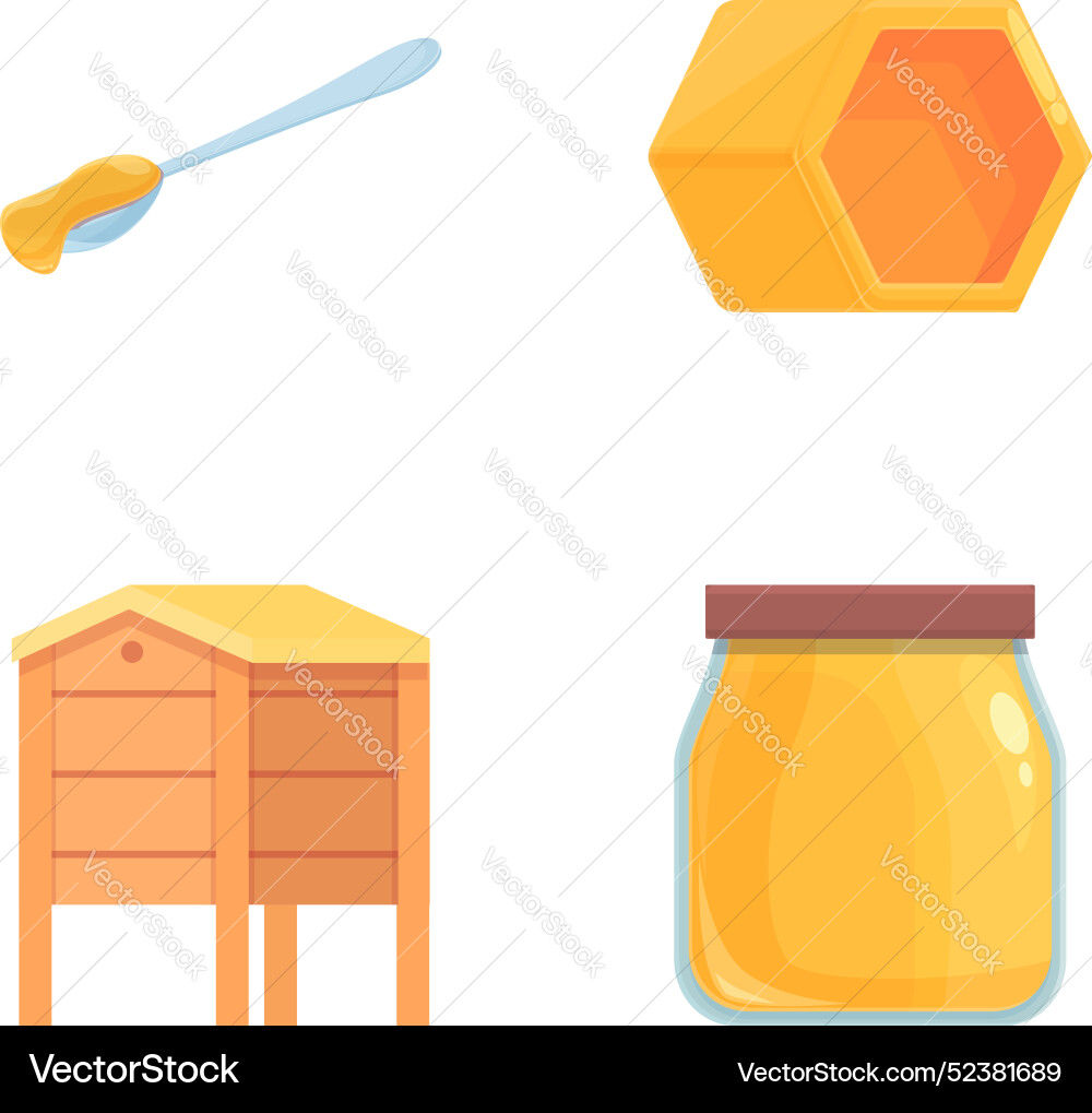 Farm honey icons set cartoon bee hive Farm honey icons set cartoon bee hive vector image