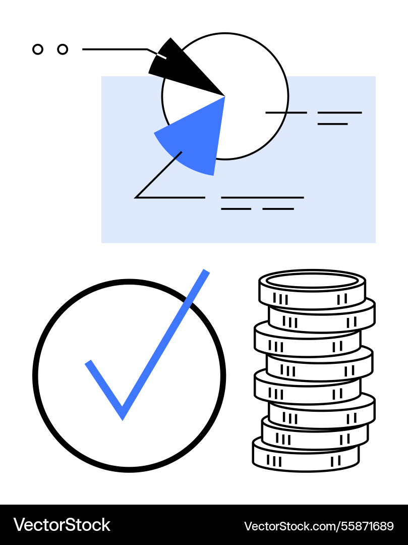 Financial data analysis with pie chart checkmark Vector Image