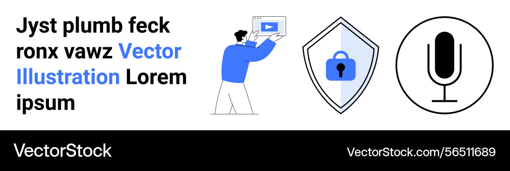 Man streaming video shield with lock Vector Image