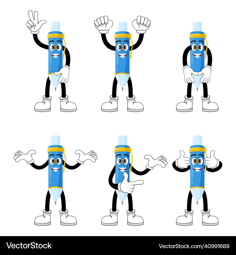 Mascot pen characters set doing different actions Vector Image