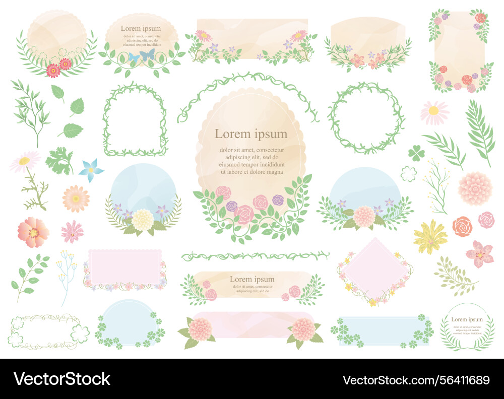 Pastel-colored floral frames and backgrounds set Pastel-colored floral frames and backgrounds set Vector Image