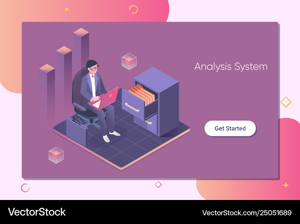 System analysisbusinessman interact with data System analysisbusinessman interact with data Vector Image