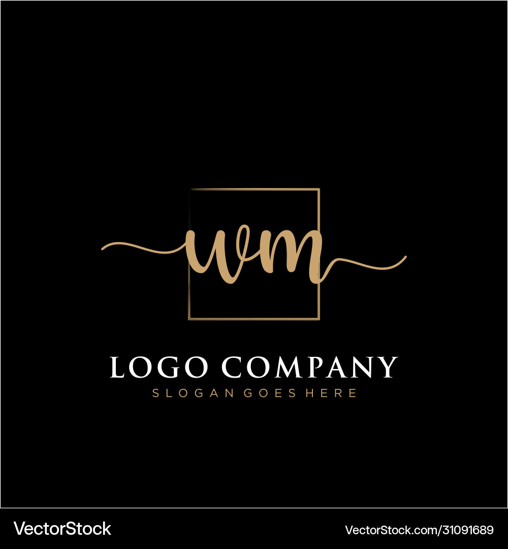Wm initial handwriting logo with rectangle Wm initial handwriting logo with rectangle Vector Image