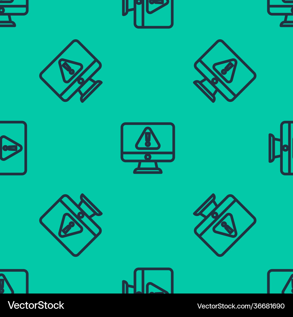 Blue line computer monitor with exclamation mark Blue line computer monitor with exclamation mark Vector Image