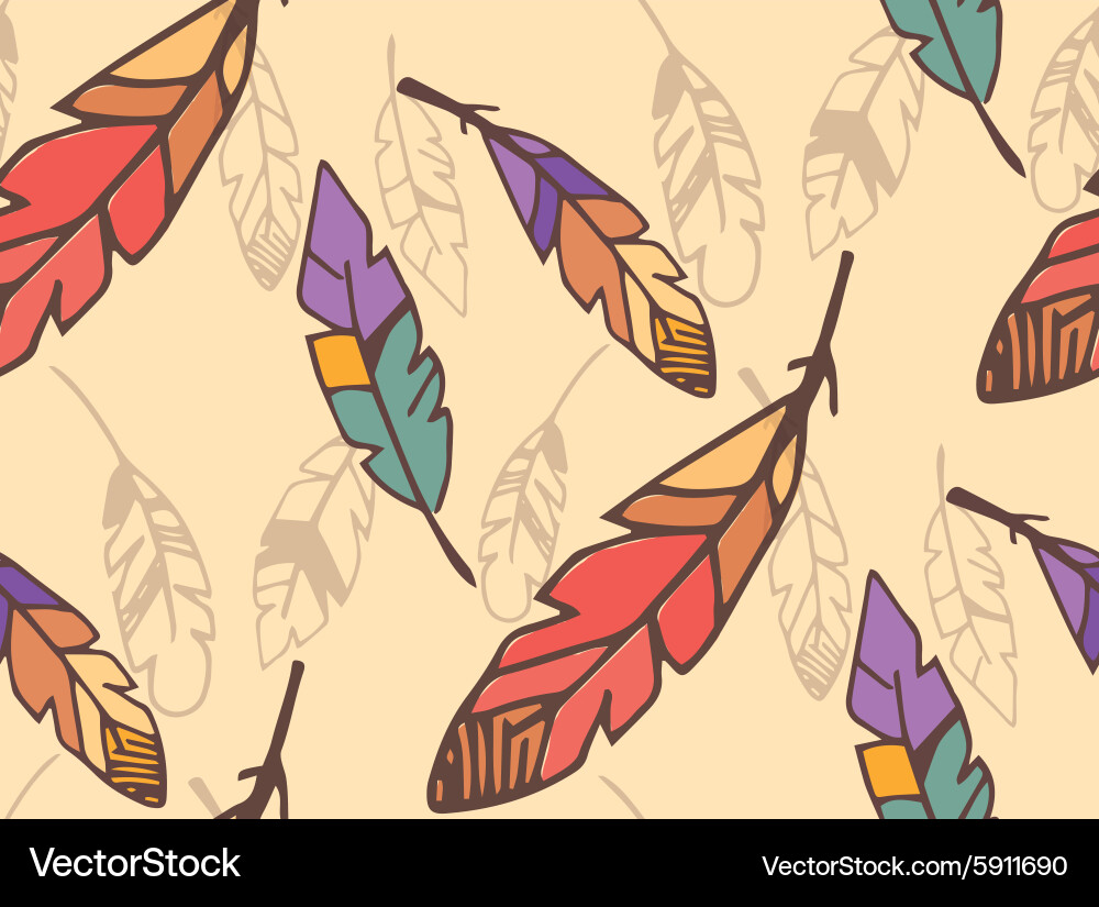 Bohemian colorful feathers seamless pattern vector image