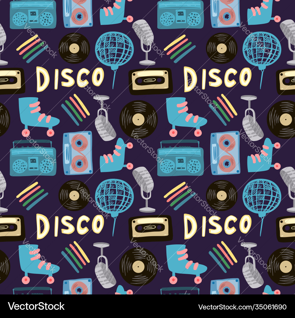 Bright disco ball microphone rollers cassette Bright disco ball microphone rollers cassette vector image