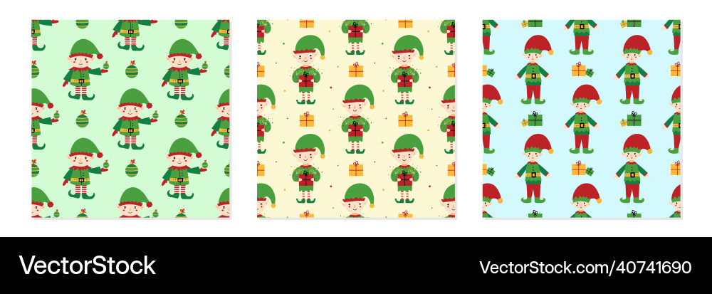 Christmas elf characters patterns set Christmas elf characters patterns set vector image